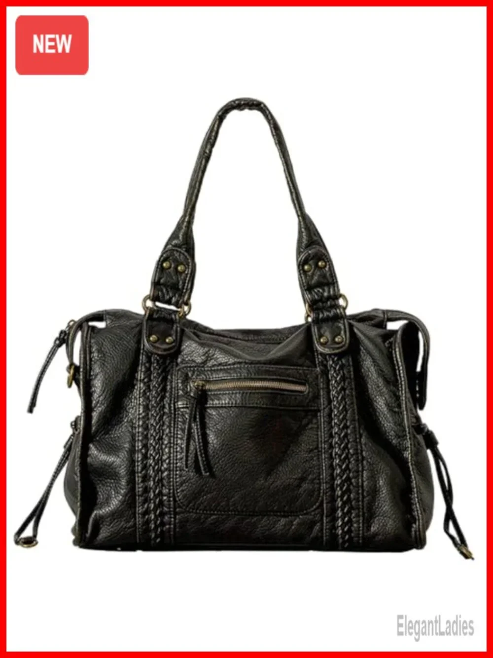 Y2K Grunge Tote Bag Faux Leather Gold Studs Slouchy Shoulder Hobo Handbag